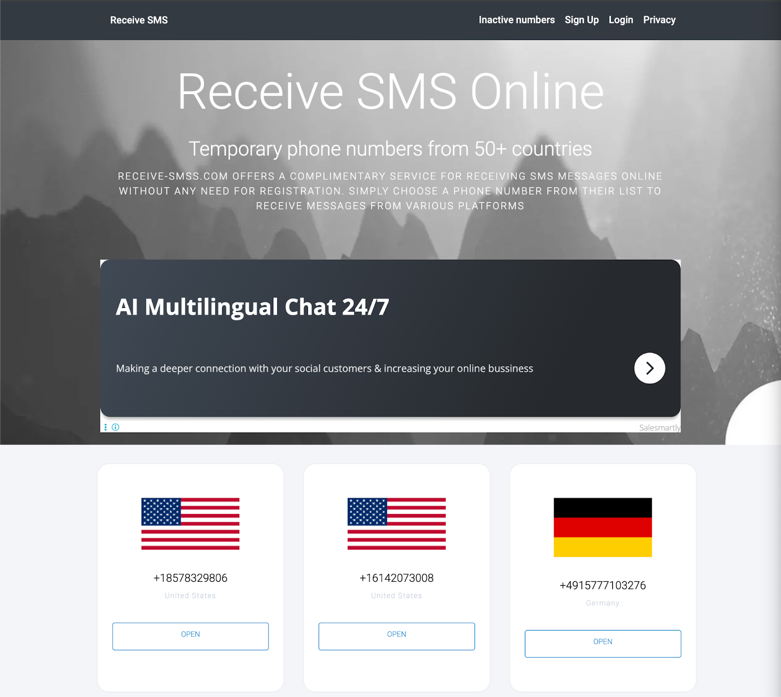 Chọn quốc gia và lấy số điện thoại hiển thị.