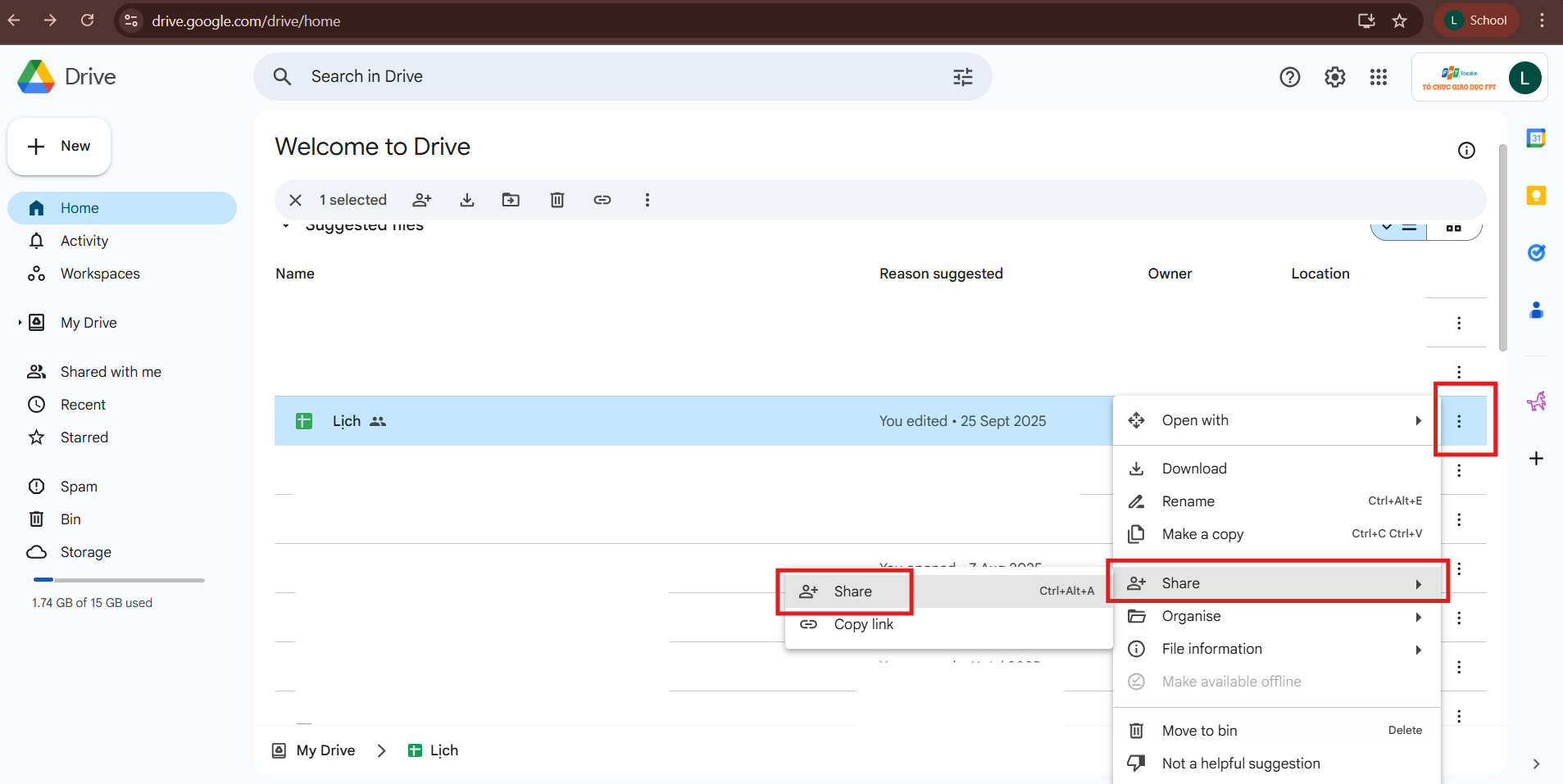 Chuyển quyền sở hữu Drive